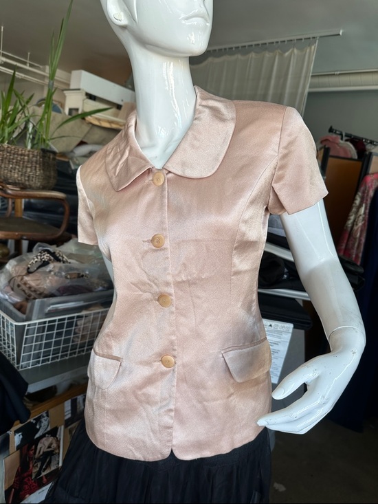 Vintage Jackets & Blazers - 1990 Spring Summer Preppy Jacket Short sleeve Pastel Powder Lined sz 2/4 Satin